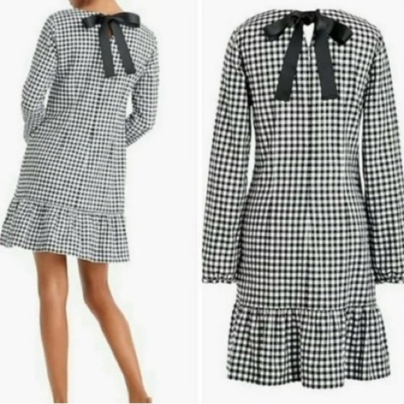 J. Crew Women’s Flannel Gingham Ruffle Mini Dress Black/White Size XL - Picture 2 of 11